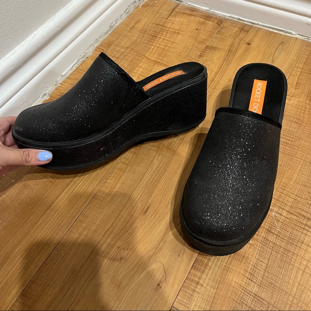 Rocket Dog Black Glitter Platforms